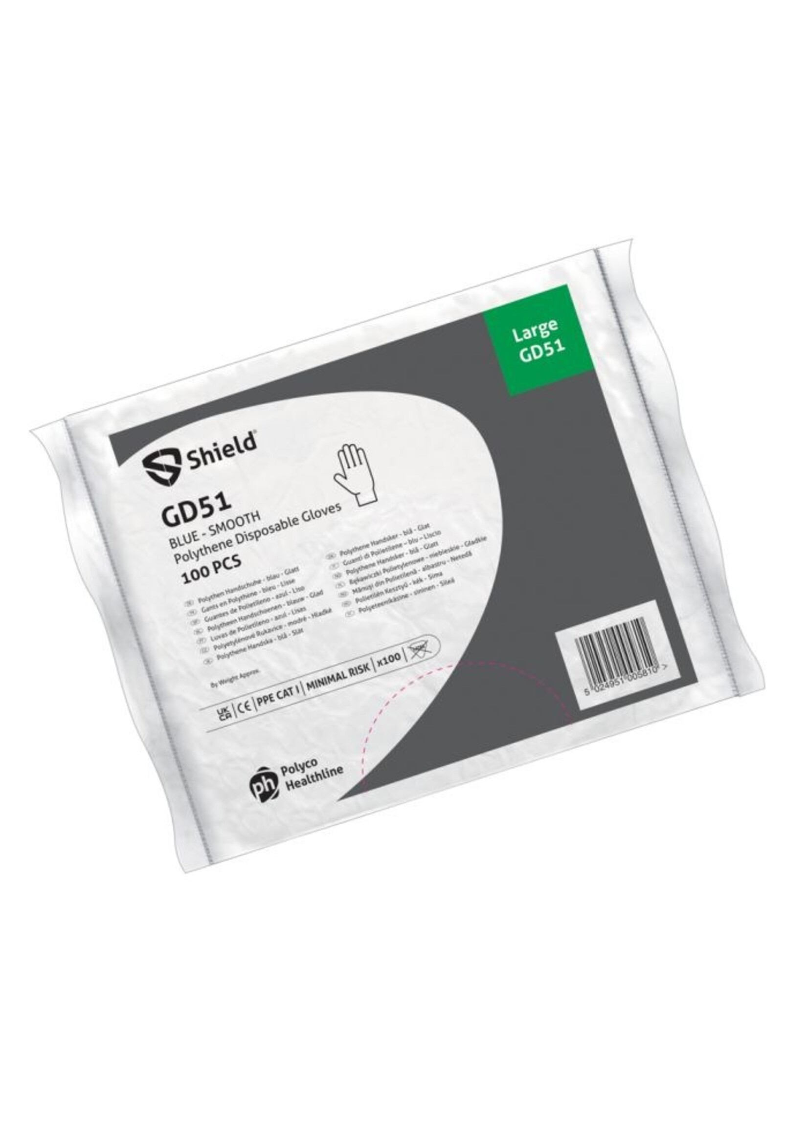 PH Polyco Healthline # PACK AVANTAGE 10.000 pcs: Gants bleu PE polyéthylène transparente Polyco SHIELD GD51 (100x100)