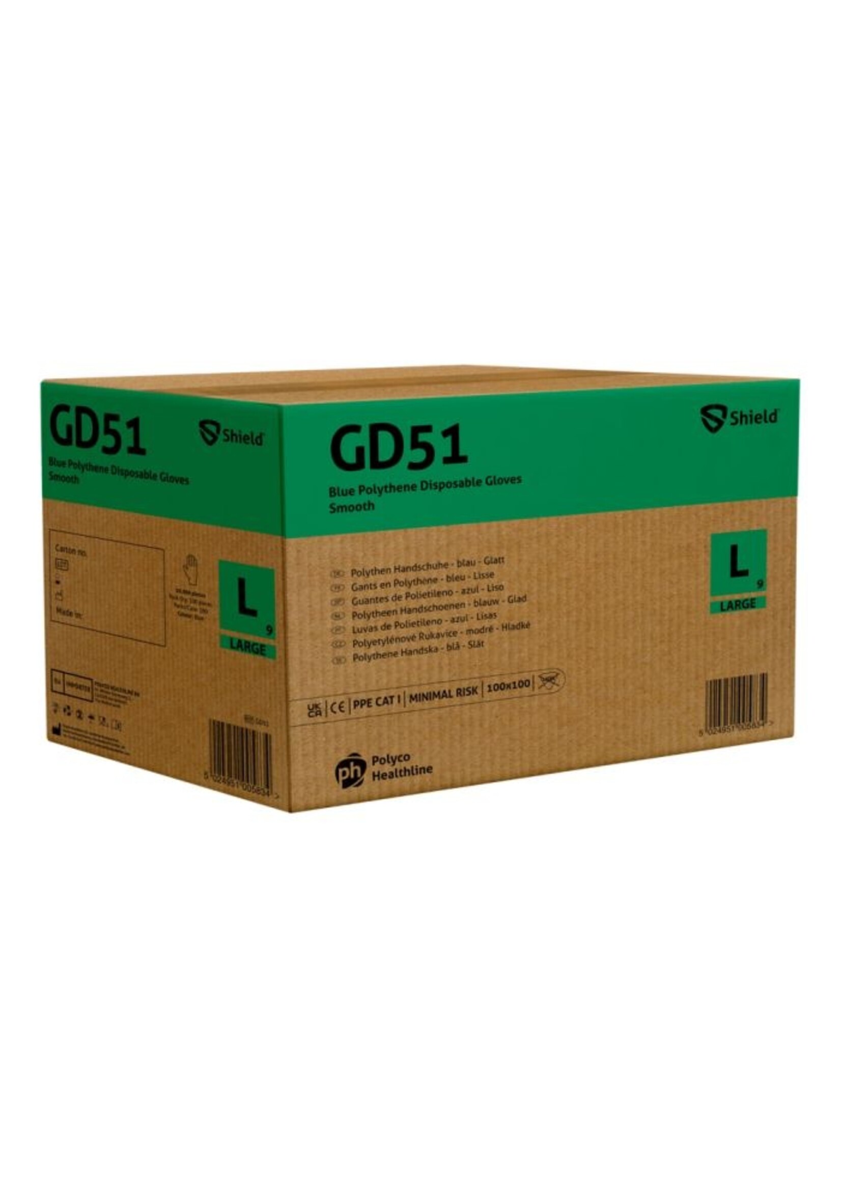PH Polyco Healthline # PACK AVANTAGE 10.000 pcs: Gants bleu PE polyéthylène transparente Polyco SHIELD GD51 (100x100)