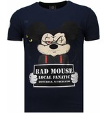 Local Fanatic State Prison Bad Mouse Rhinestone - Man T Shirt - 5764N - Marinblå