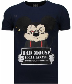 Local Fanatic State Prison Bad Mouse Rhinestone - Man T Shirt - 5764N - Marinblå