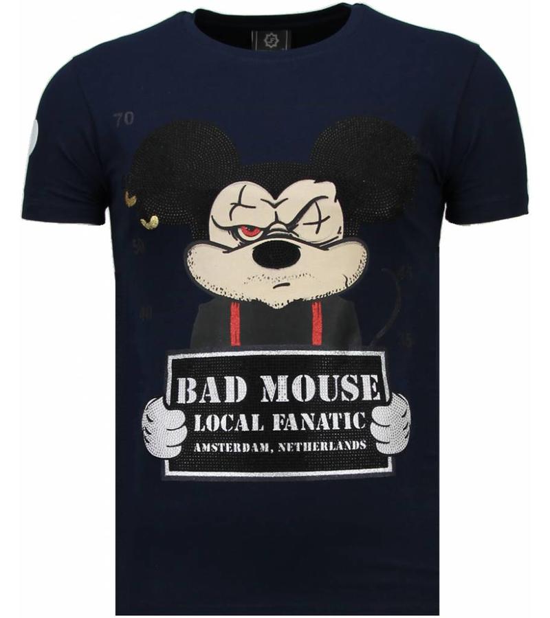 Local Fanatic State Prison Bad Mouse Rhinestone - Man T Shirt - 5764N - Marinblå