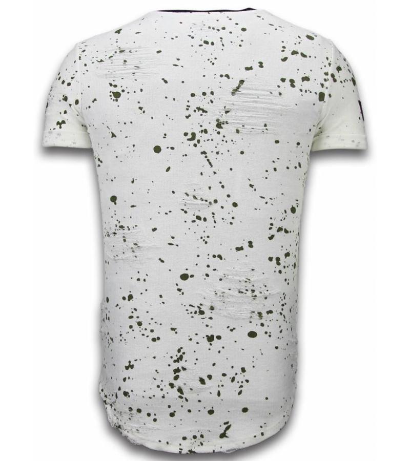 True Rise Paint Drops Army Long Fit = Herr T Shirt - T09199W - Vit