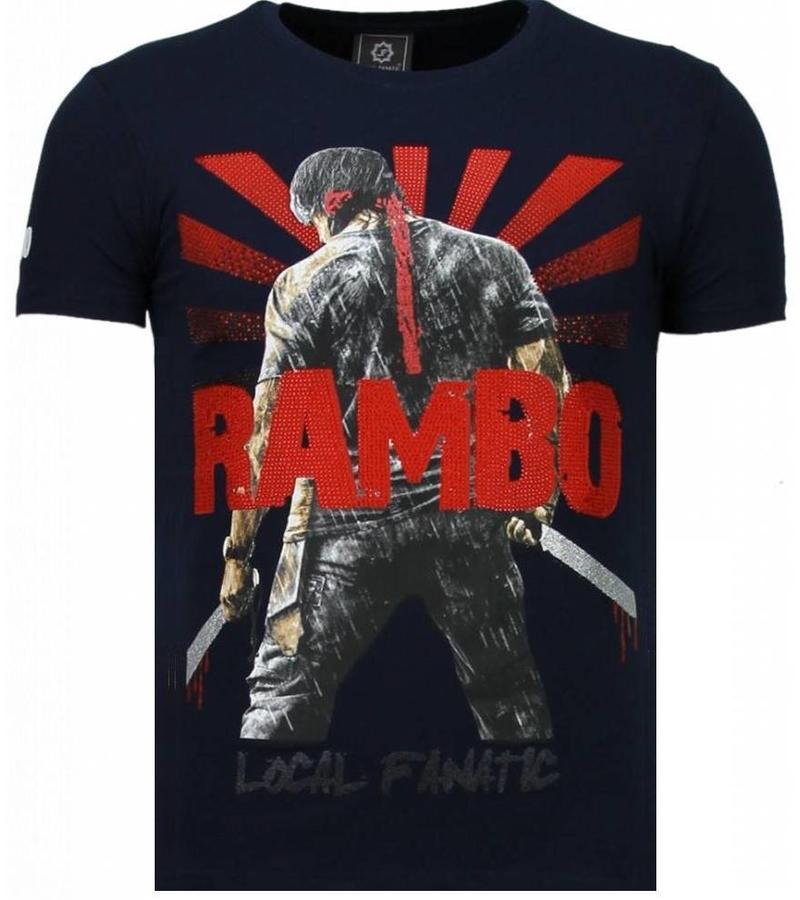 Local Fanatic Rambo Shine Rhinestone - Man T Shirt - 5769B - Marinblå