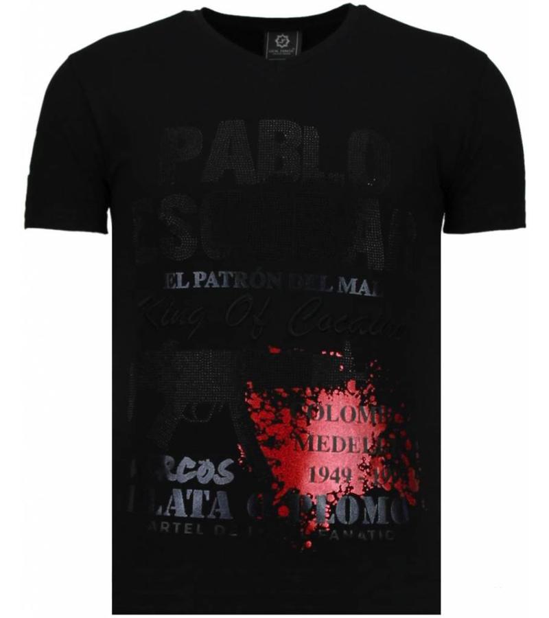 Local Fanatic Pablo Escobar Narcos Rhinestone - Man T Shirt  - 5782Z - Svart