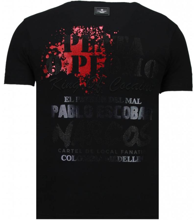 Local Fanatic Pablo Escobar Narcos Rhinestone - Man T Shirt  - 5782Z - Svart