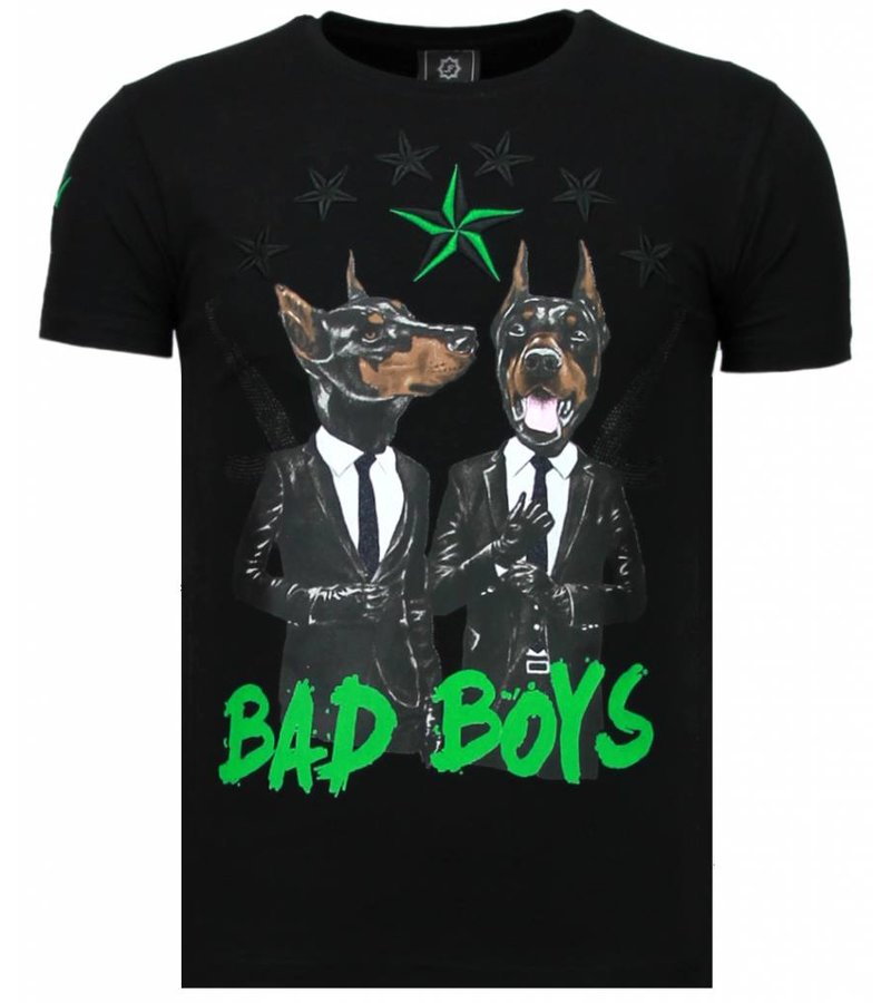 Local Fanatic Bad Boys Pinscher Rhinestone - Man T Shirt - 5774Z - Svart