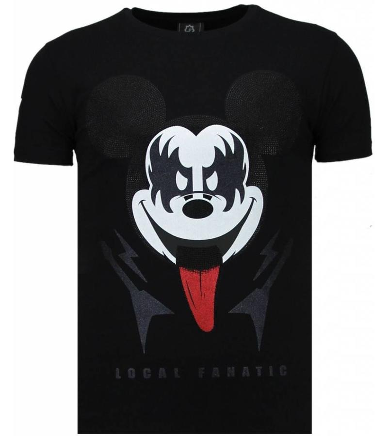 Local Fanatic Kiss My Mickey Rhinestone - Man T Shirt - 5771Z - Svart