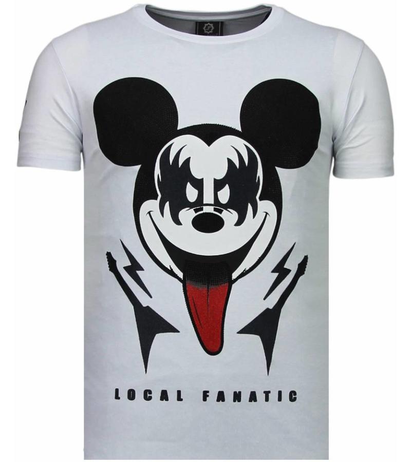 Local Fanatic Kiss My Mickey Rhinestone - Herr T Shirt - 5771W - Vit