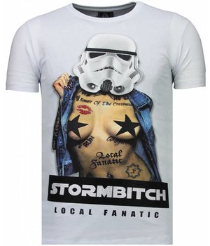 Local Fanatic Stormbitch Rhinestone - Herr T Shirt - 5770W - Vit