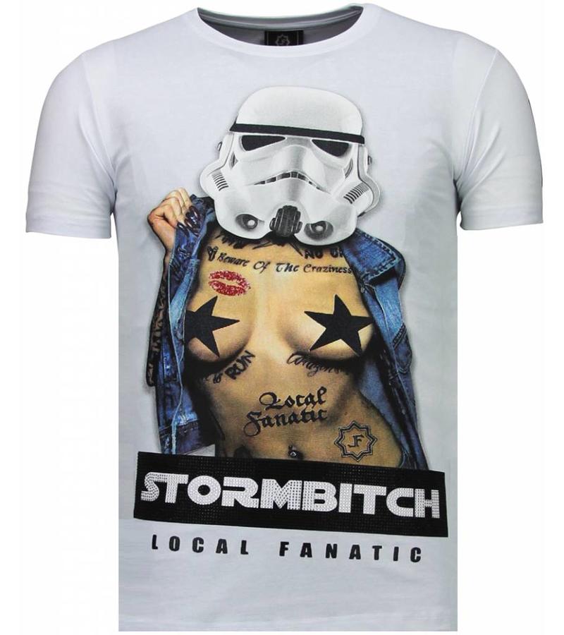 Local Fanatic Stormbitch Rhinestone - Herr T Shirt - 5770W - Vit