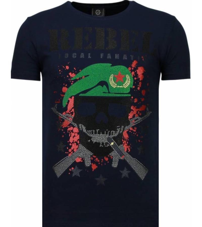 Local Fanatic Skull Rebel Rhinestone - Man T Shirt - 5776B - Blå