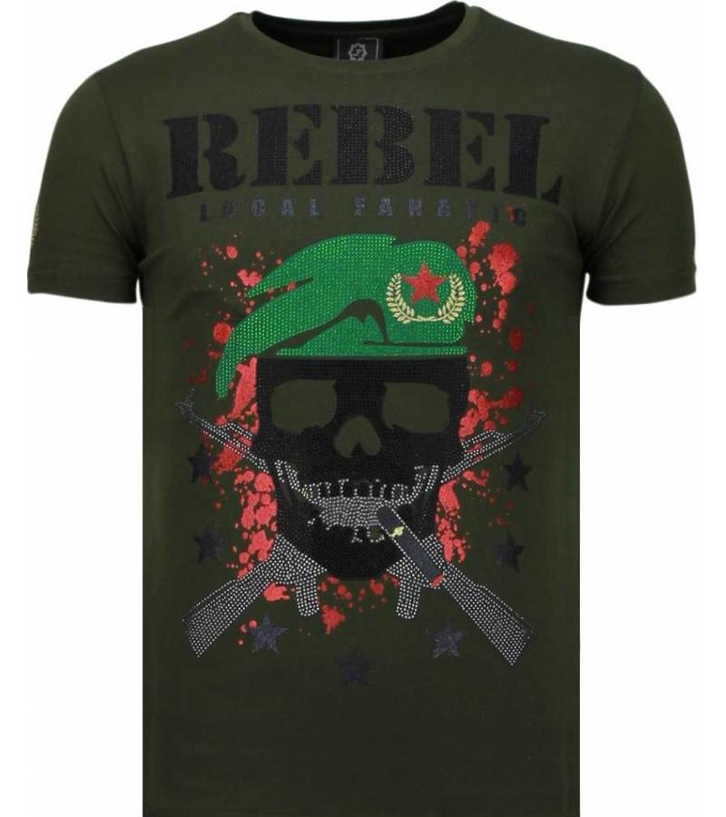 Local Fanatic Skull Rebel Rhinestone - T Shirt Herr - 5776G - Grön