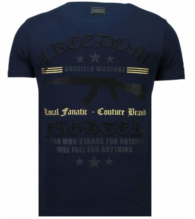 Local Fanatic Freedom Fighter Rhinestone - Man T Shirt - 5765B - Blå