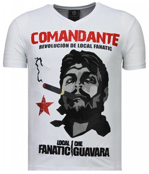 Local Fanatic Che Guevara Comandante Rhinestone - Herr T Shirt - 5781W - Vit