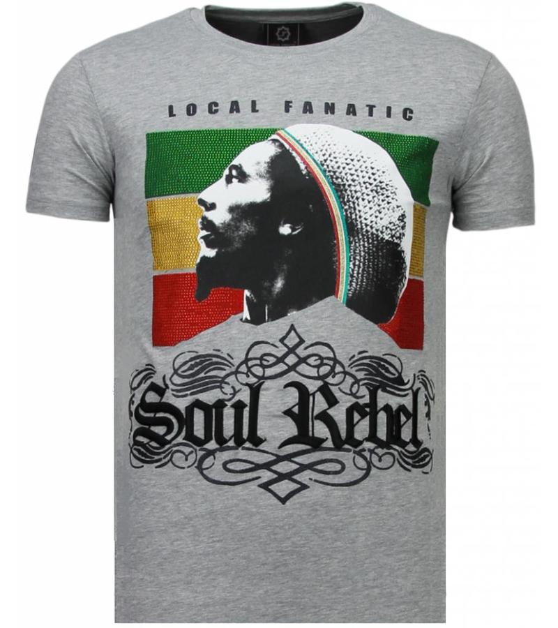 Local Fanatic Soul Rebel Bob Rhinestone - T Shirt Herr - 5778G - Grå