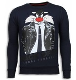 Local Fanatic Pussy Cat Rhinestone Sweater - Tröjor Män - 5914B - Blå