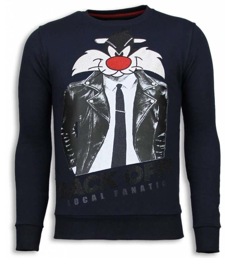 Local Fanatic Pussy Cat Rhinestone Sweater - Tröjor Män - 5914B - Blå