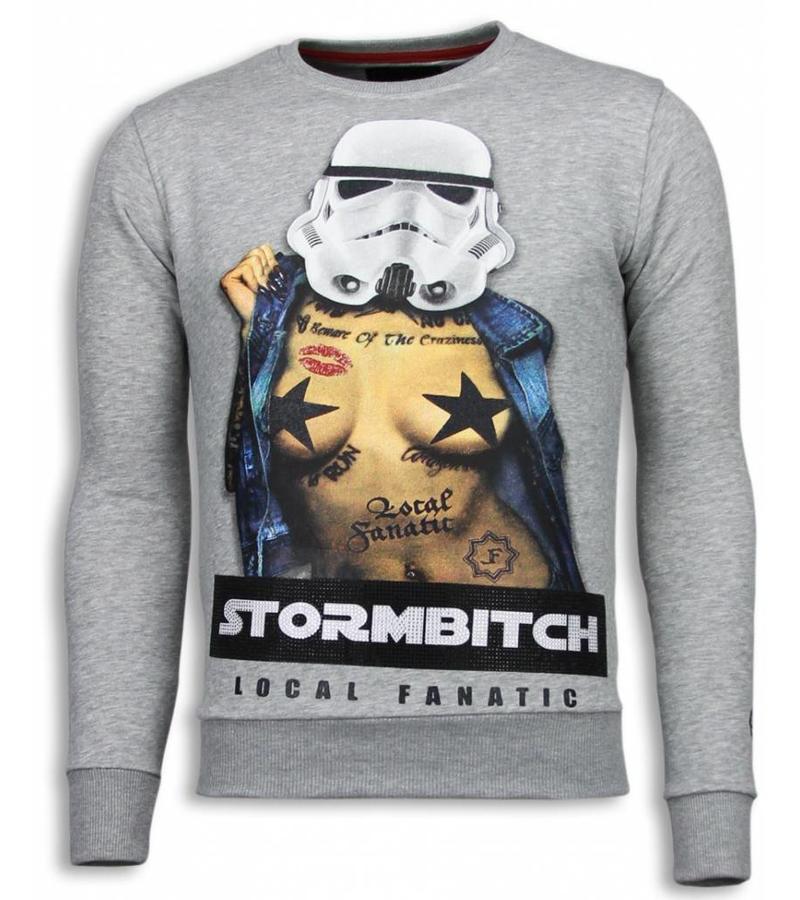 Local Fanatic Stormbitch  Rhinestone Sweater - Man Tröja - 5911LG - Grå