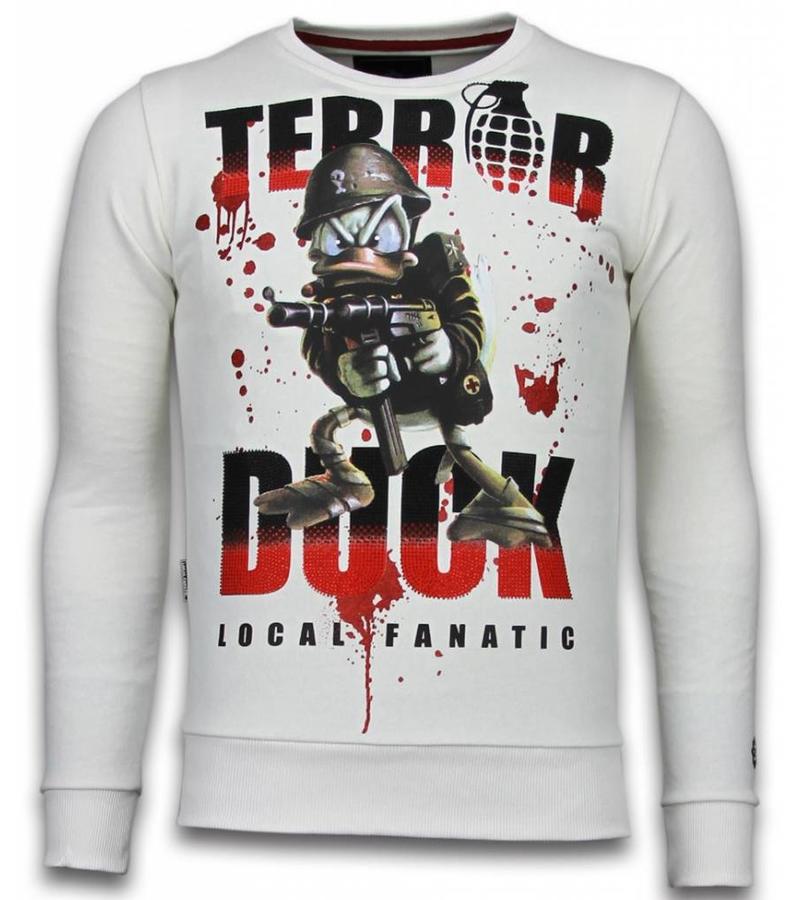 Local Fanatic Terror Duck  Rhinestone Sweater - Män Tröjor - 6173W - Vit