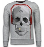 Local Fanatic Skull Beat Rhinestone Sweater - Herr Tröja - 5916G - Grå