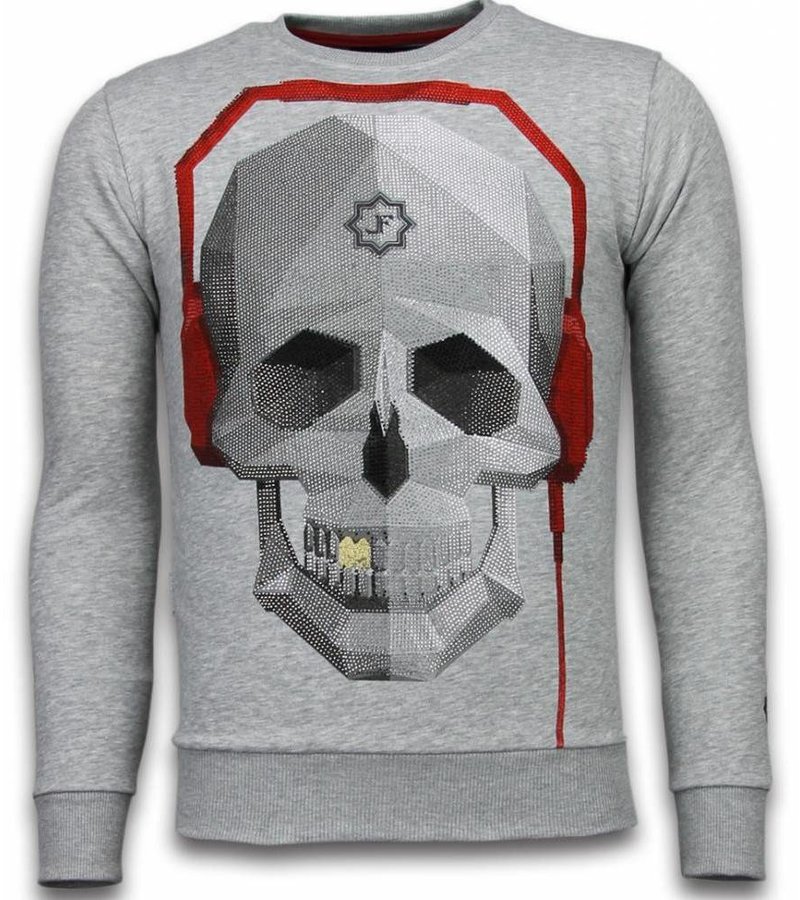 Local Fanatic Skull Beat Rhinestone Sweater - Herr Tröja - 5916G - Grå