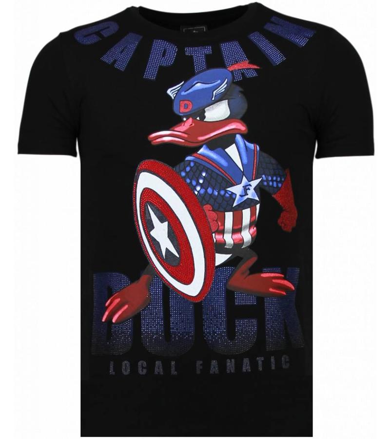 Local Fanatic Captain Duck Rhinestone - Man T Shirt - 6007Z - Svart