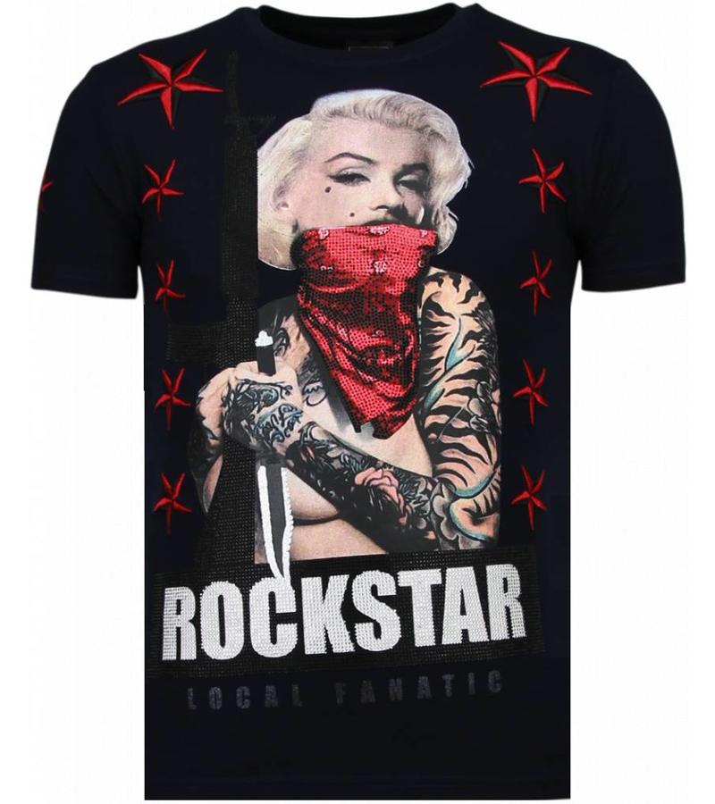 Local Fanatic Marilyn Rockstar Rhinestone - Man T Shirt - 6005B - Blå