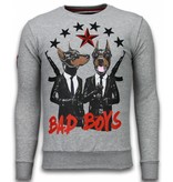 Local Fanatic Bad Boys Dogs Rhinestone - Tröjor Herr - 5918G - Grå