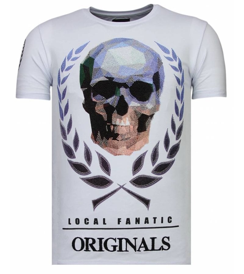 Local Fanatic Skull Originals Rhinestone - Man T Shirt - 13-6224W - Vit