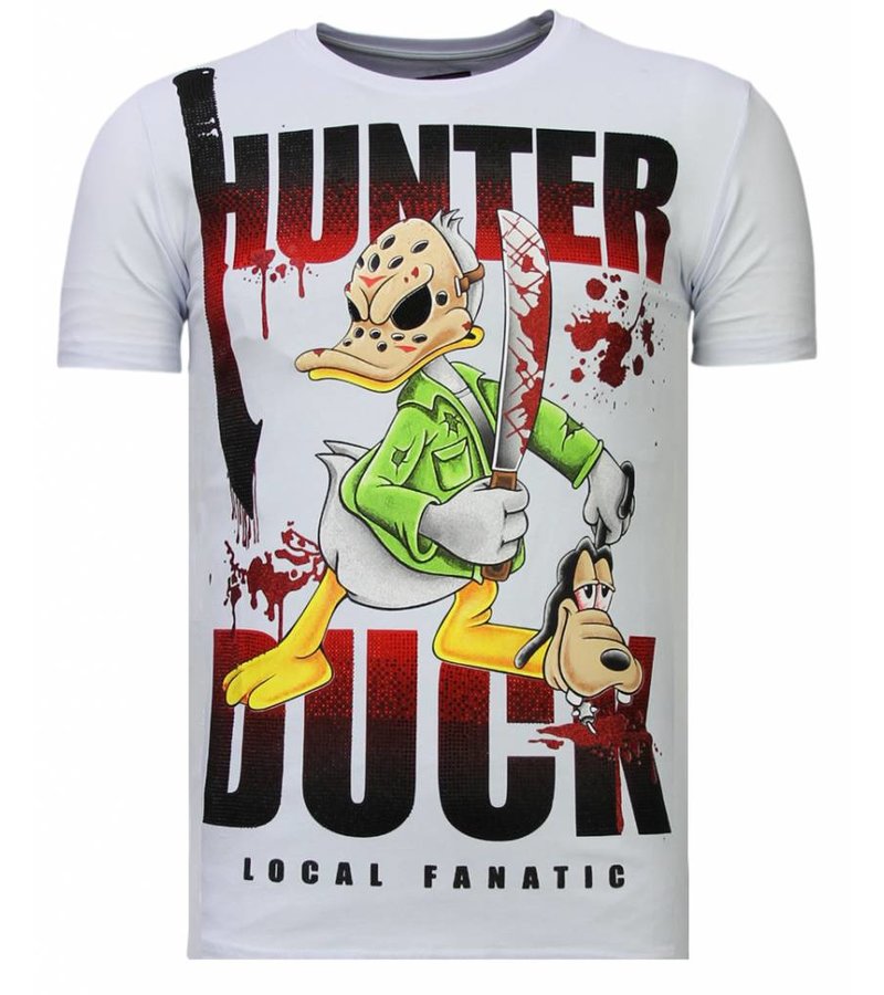 Local Fanatic Hunter Duck Rhinestone - Man T shirt - 13-6225W - Vit