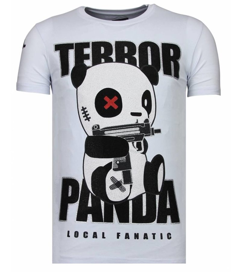 Local Fanatic Terror Panda Rhinestone - Man T Shirt - 13-6227W - Vit