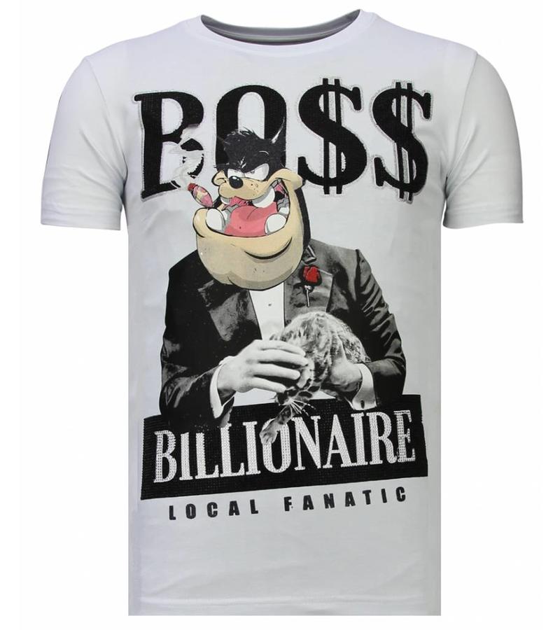 Local Fanatic Billionaire Boss Rhinestone - Man T Shirt - 13-6205W - Vit