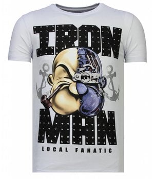 Local Fanatic Iron Man Popeye Rhinestone - Man T shirt  - 13-6214W - Vit