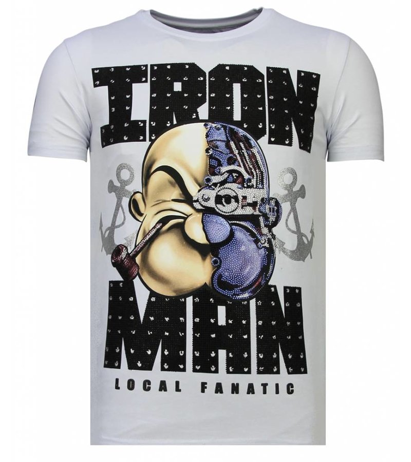 Local Fanatic Iron Man Popeye Rhinestone - Man T shirt  - 13-6214W - Vit