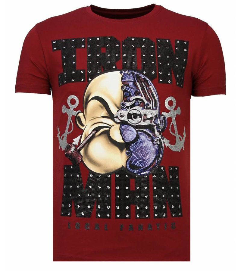 Local Fanatic Iron Man Popeye Rhinestone - T shirt Herr - 13-6214B - Bordeaux