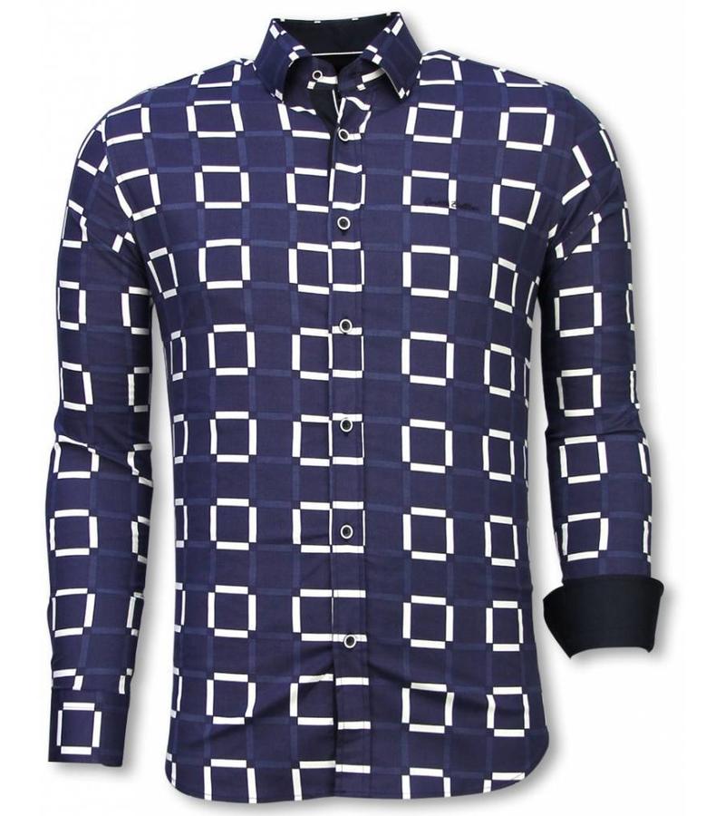 Gentile Bellini Mönstrad skjorta till kostym - Slim fit stretch shirt herr - 2045B - Blå