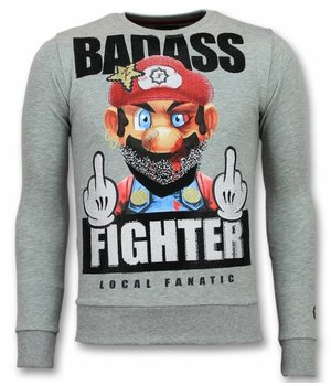 Local Fanatic Mario Fight Club Sweater - Tröjor Män - 11-6298G - Grå