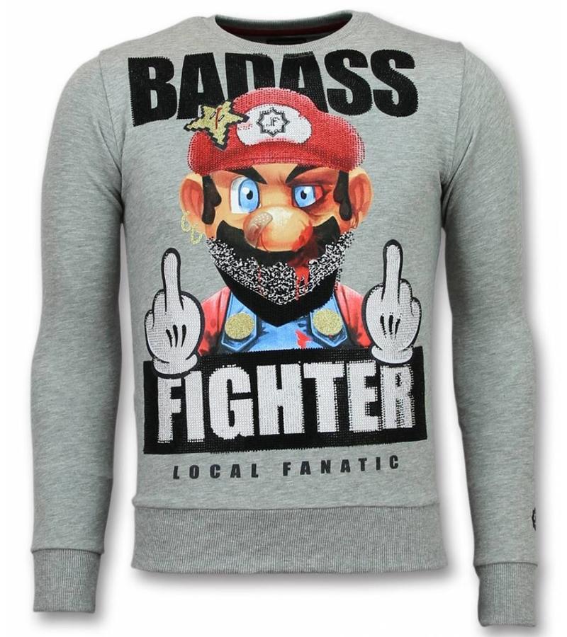 Local Fanatic Mario Fight Club Sweater - Tröjor Män - 11-6298G - Grå