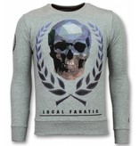 Local Fanatic Skalle Keps Rhinestone Sweater - Tröjor Män - 11-6293G - Grå