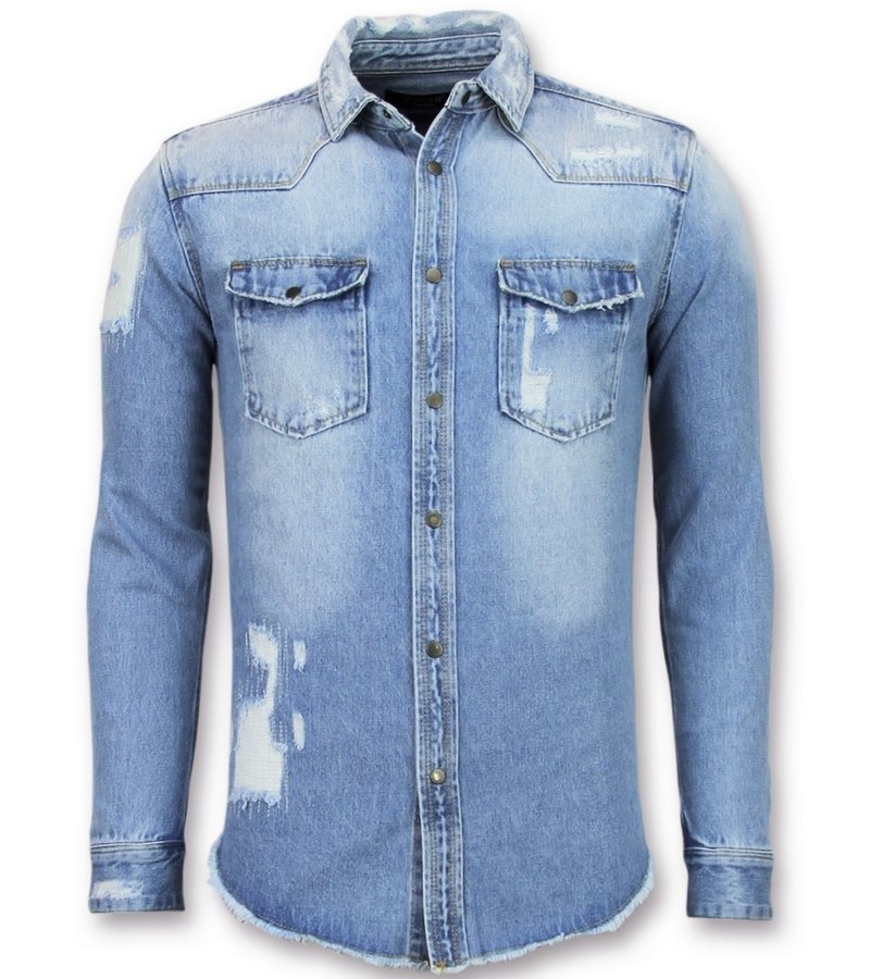 Enos Ljus jeanss kjorta herr - Jeanss kjorta slim fit - J-988B - Blå