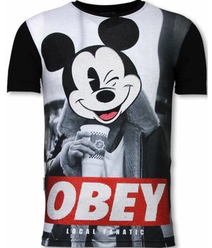 Local Fanatic Obey Mouse Rhinestone - Herr t shirt - 11-6278Z - Svart