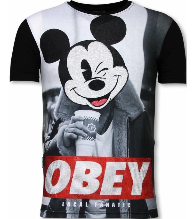 Local Fanatic Obey Mouse Rhinestone - Herr t shirt - 11-6278Z - Svart