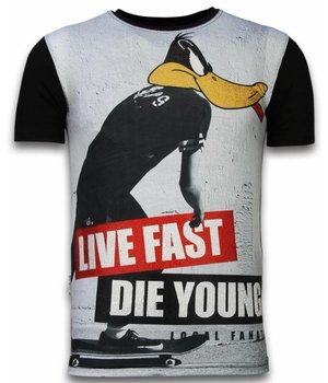 Local Fanatic Duck Live Fast  Rhinestone - Man t shirt - 11-6262Z - Svart