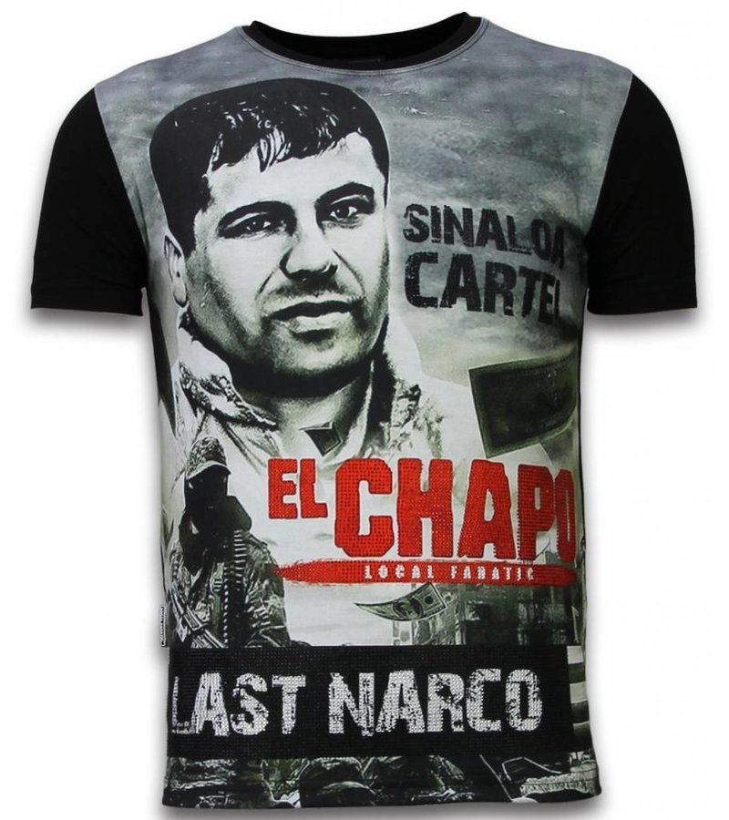 Local Fanatic El Chapo Last Narco  Rhinestone - Man t shirt - 11-6260Z - Svart