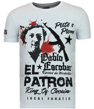 Local Fanatic El Patron Pablo Rhinestone -Man T shirt  - 13-6236W - Vit