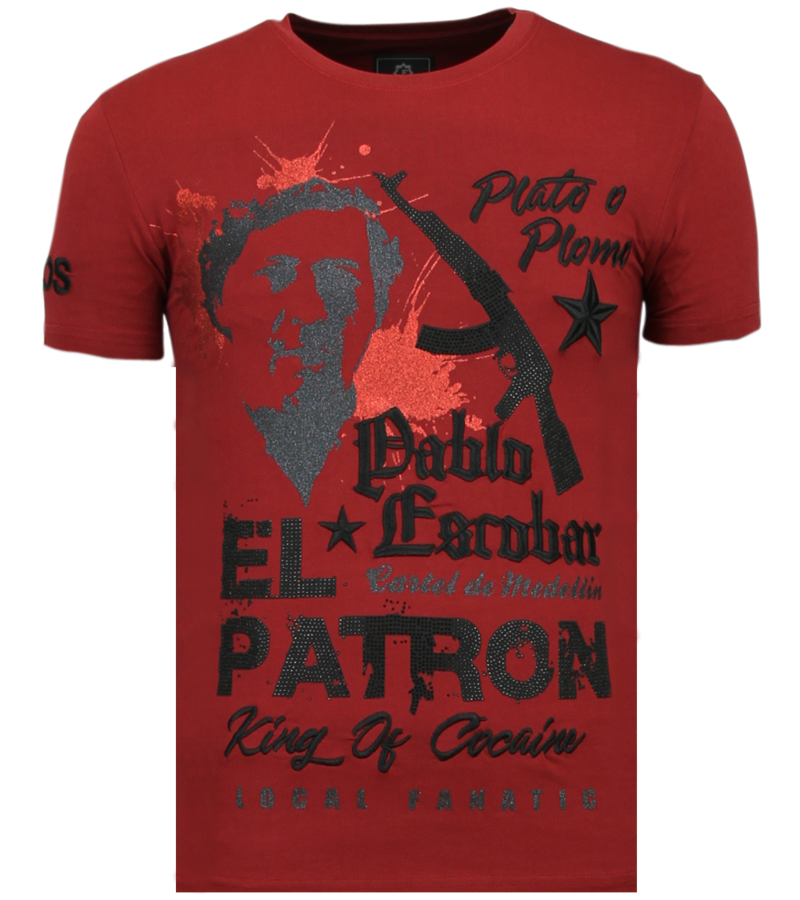 Local Fanatic El Patron Pablo Rhinestone - T shirt Herr - 13-6236B - Bordeaux