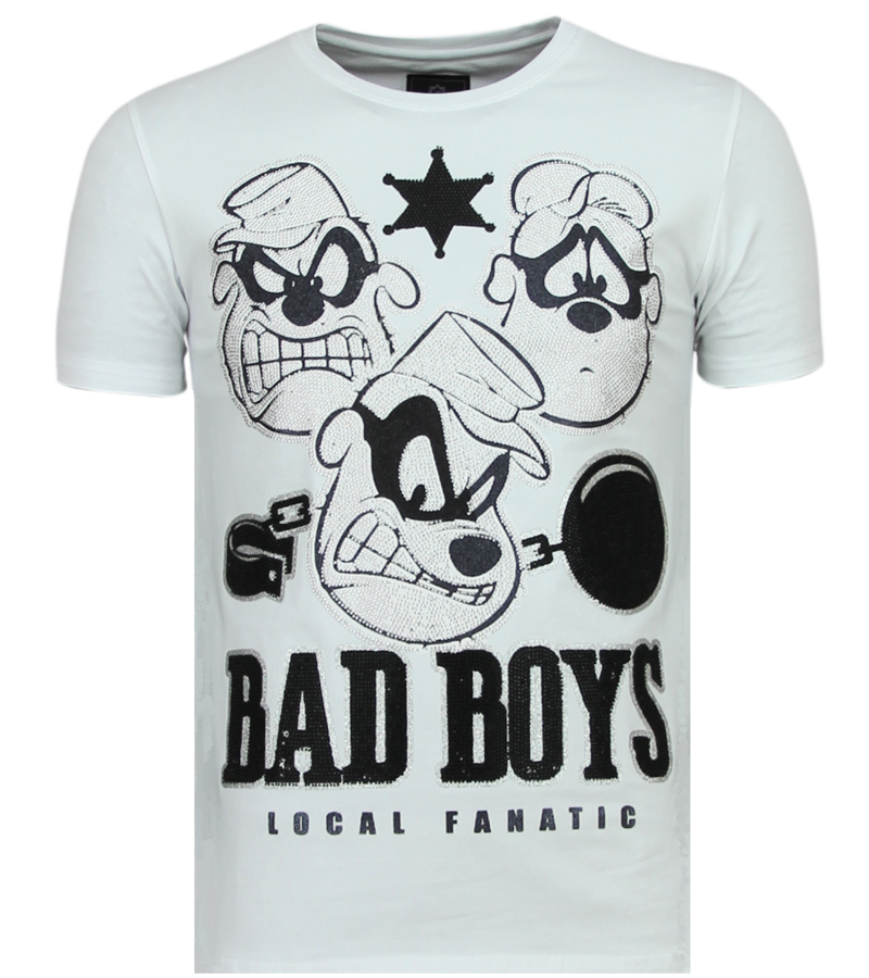 Local Fanatic Rhinestones Beagle Boys - Rolig T-shirt Man - 6319W - Vit