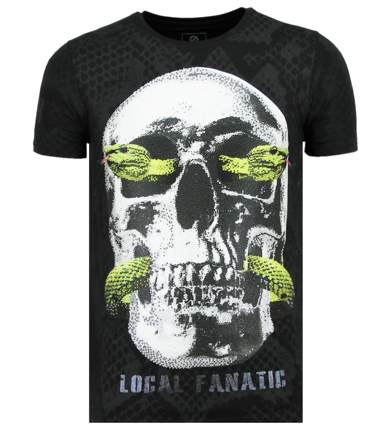 Local Fanatic Skull Snake Rhinestones - T-shirt Herrar - 6326Z - Svart