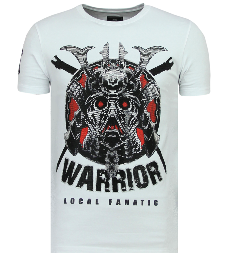 Local Fanatic Savage Samurai Rhinestones - Roliga Tröjor För Män - 6327W - Vit