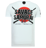 Local Fanatic Savage Samurai Rhinestones - Roliga Tröjor För Män - 6327W - Vit